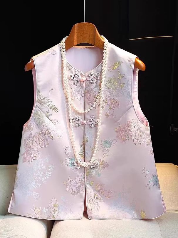 Women's retro jacquard brocade vest vest new Chinese style buttoned jacket waistcoat_ecoleips.com