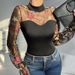 Women's Embroidered Mesh Bodysuit Puff Sleeve Long Sleeved Slim Fit Sexy See Through Hollow Out Fashion Top For Hot Girls_ecoleips.com