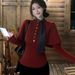 girl Christmas Atmosphere Red Cape Shawl Sweater For Women Autumn Winter Knitted Base Shirt Two-Piece Set Short Style Noble_ecoleips.com