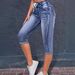 Women’S Distressed Stretch Capri Jeans – Streetwear Style With Drawstring Waist & Ripped Details_ecoleips.com