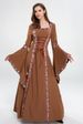 Voya Foreign Trade European American Medieval Retro Hooded Dress With Square Collar, Tie, Bell Sleeves, And Large Hem Skirt_ecoleips.com