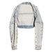 Rhinestone Studded Distressed Denim Crop Jacket For Women, Long Sleeve Open Front Short Jean Coat, Vintage Washed Cropped Outerwear For Daily Streetwe_ecoleips.com