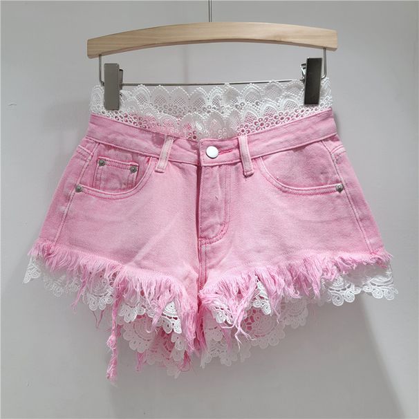 Women's Clothing Design Sense Lace Lace Slim Hot Girl Denim Shorts Female Fashionable Personality Age Reducing High Waist Wide Leg Hot Pants_ecoleips.com