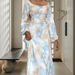 Women's Clothing Elegant Tie-Dye Long Sleeve Dress – Modest Lantern Sleeves & Side-Tie Waist (S-XL)_ecoleips.com