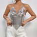 Women's Nightclub Ins Sexy Halter Metal Chain Tube Top Sequined Top_ecoleips.com