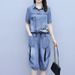 2025 New Denim Casual Professional Suit For Women Summer Belly Covering Slimming Thin Seven-point Wide-leg Pants_ecoleips.com