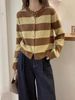 100% Pure Wool Cardigan For Women, Color Block Striped, 2026 Autumn Winter New European High-end Soft Knitted Sweer_ecoleips.com