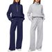 European And American Women's Two Piece Suit Oversized Half Zip Sweatshirt Wide Leg Sweatpants Casual Style_ecoleips.com