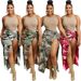 S390451 Spring Summer New Women's Casual Camouflage Print Large Pocket Split Mid-Length Skirt_ecoleips.com