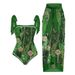 Printed One-Piece Swimsuit With Wrap Skirt – Stylish & Sun-Protective Swimwear For Women_ecoleips.com