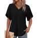 2026 New European American Women Elegant V-Neck Petal Sleeve T-Shirt_ecoleips.com