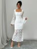 Women's Clothing New Lace Trumpet Sleeve Slim Slit Dress_ecoleips.com