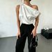 Women's Clothing Satin Off-Shoulder Asymmetrical Bow Blouse Shirt For Women Hot Selling_ecoleips.com
