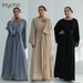 Modest Abaya Dress AIYIRUI High-Waisted Belted Dress – Minimalist V-Neck, Wooden Buttons & Flowy Silhouette (5 Neutral Colors, S-XL)_ecoleips.com