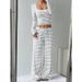 K New Striped High Waist Slimming Wide Leg Pants Set For Women_ecoleips.com