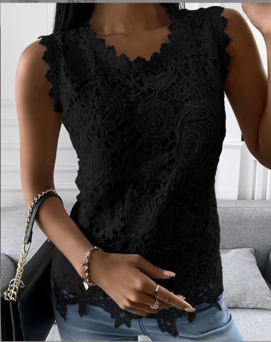 Summer Women's Lace Blouse With Short Sleeves_ecoleips.com