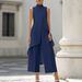 European And American Fashion Slimming High Neck Sleeveless Faux Two Piece Jumpsuit Elegant Irregular Design New Arrival for Women_ecoleips.com