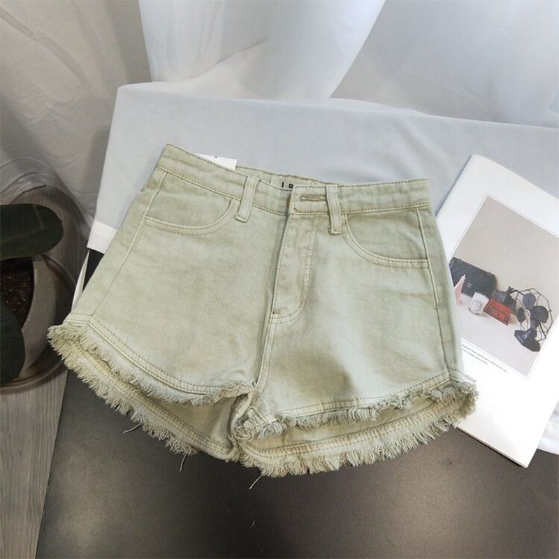 Women's High-Waisted A-Line Denim Shorts Summer American Style Hot Girl Loose Fit Slimming Wide Leg Frayed Hem Hot Pants_ecoleips.com