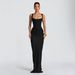 European And American Style Women's Casual Sleeve Fishbone Pure Desire Strap Long Slim Solid Color Bodycon Dress_ecoleips.com