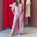 Women's Clothing New Design Fashion Casual Hollow Lace Top Wide Leg Pants Suit_ecoleips.com