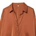 Elegant Satin-Feel Blouse With Feather Trim – Minimalist Versatile Top For Women, Caramel, S/M/L, Perfect For Office & Casual Wear_ecoleips.com