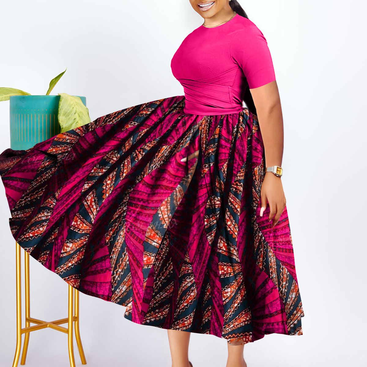 Women's Clothing Fashion Temperament Pleated African Black Big Swing Dress_ecoleips.com