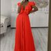 Women's new deep V-neck high waist sexy ruffled pleated wide-leg jumpsuit_ecoleips.com