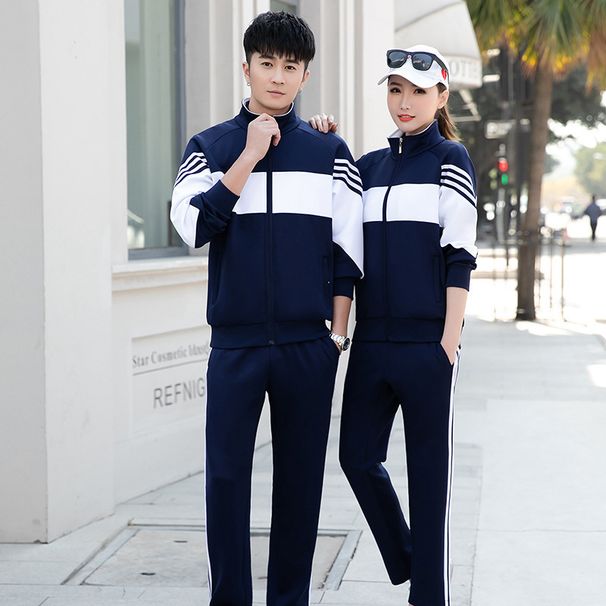 Spring And Autumn Middle Junior Casual Long-sleeve Two-piece Set, High School Student Blue Class Uniform Sportswear_ecoleips.com
