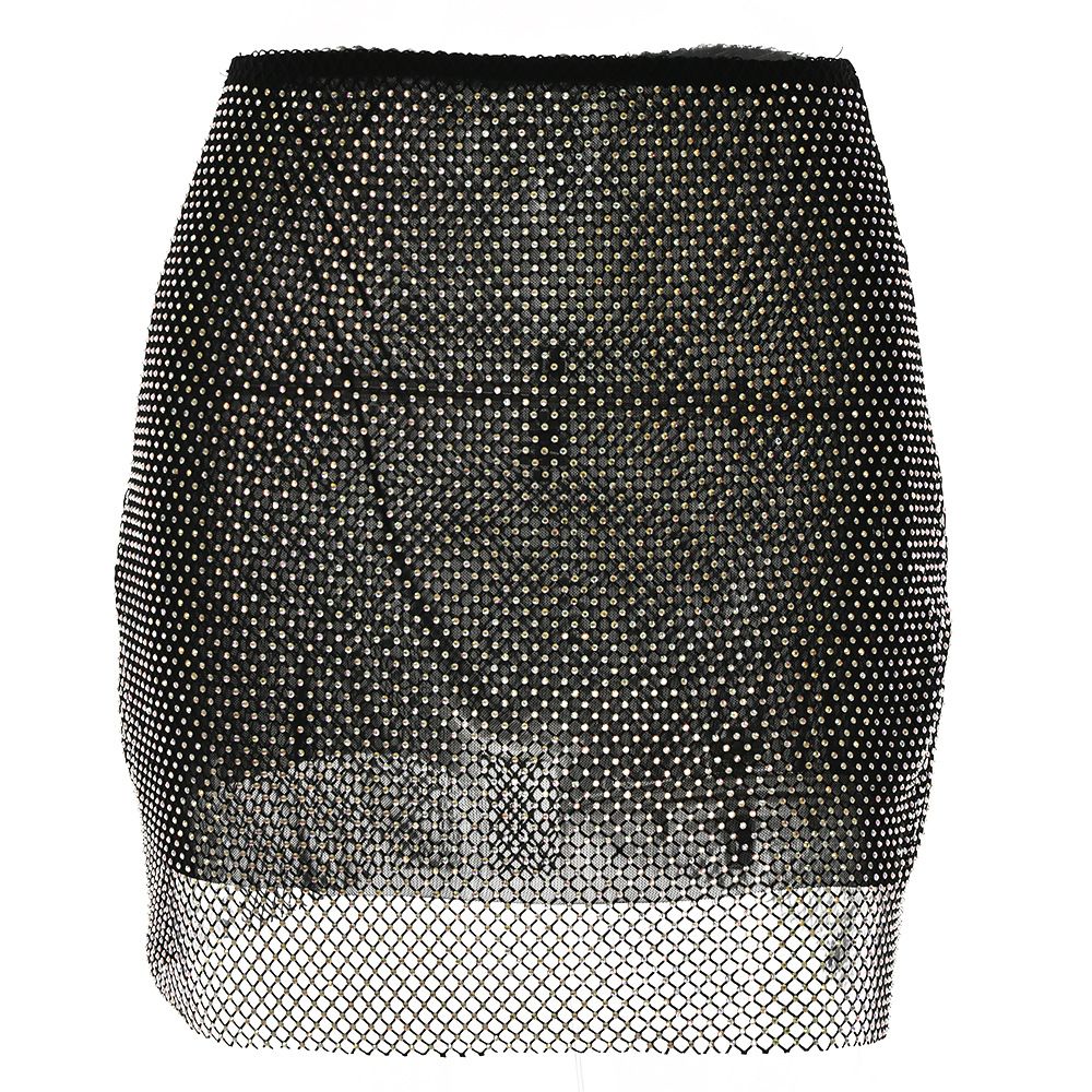 Verve Spring And Summer New Fashion Colorful Mesh Full Diamond Personality Sexy Bodycon Skirt_ecoleips.com