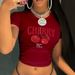Sweet Cherry Print Cropped T-Shirt Trendy Letter Embellishments Available In Multiple Colors Youthful And Energetic Women's Top_ecoleips.com