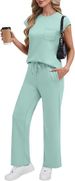 Women's Casual Two Piece Outfit Set | Loose Fit Round Neck Tank Top With Comfortable Pants_ecoleips.com