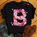 European And American Plus-size Women's Short-sleeve T-shirt With Petal Pattern, Fashionable Round Neck, Vintage Print_ecoleips.com