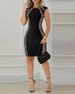 Women's Clothing Women's Contrast Color Sleeveless Round Neck Spliced Zipper Sexy Slim Dress_ecoleips.com