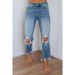 Women's Skinny Cropped Jeans Ripped Spring New Style Fashion High Waist Straight Leg Jeans_ecoleips.com
