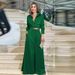 Stylish Ruched Long Sleeve Blouse High Waist Wide Leg Trousers Casual Matching Set_ecoleips.com