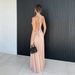 Women's Elegant V Neck Halter Ruffled Backless Flowy Maxi Dress – Beach Resort Gown_ecoleips.com