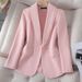 Women's Clothing Elegant Women's Tweed Blazer - Stylish Formal Jacket With Classic Lapel, Long Sleeve & Versatile Fit (White/Blue/Pink, S-4XL)_ecoleips.com