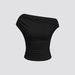 Y2k Off-Shoulder Ribbed Stretch Bodycon Top Women's Fashion Solid Color Casual Streetwear Tee Versatile Solid Colors_ecoleips.com