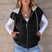 Women's Sleeveless Hooded Vest - Color-Block Design With Drawstring For Fall Layering, Casual Outerwear_ecoleips.com