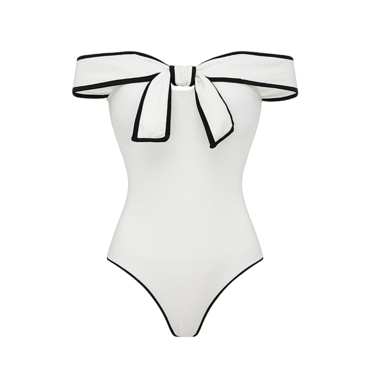 Black And White Color Block One Piece Swimsuit For Women Sweet Girl Bow Tie American Style Hot Selling_ecoleips.com