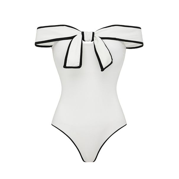 Black And White Color Block One Piece Swimsuit For Women Sweet Girl Bow Tie American Style Hot Selling_ecoleips.com