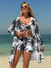Women's Sexy Coconut Print Bikini Set - Strappy Triangle Bralette & High-Waist Swim Shorts With Sheer Cover-Up (3-Piece)"_ecoleips.com