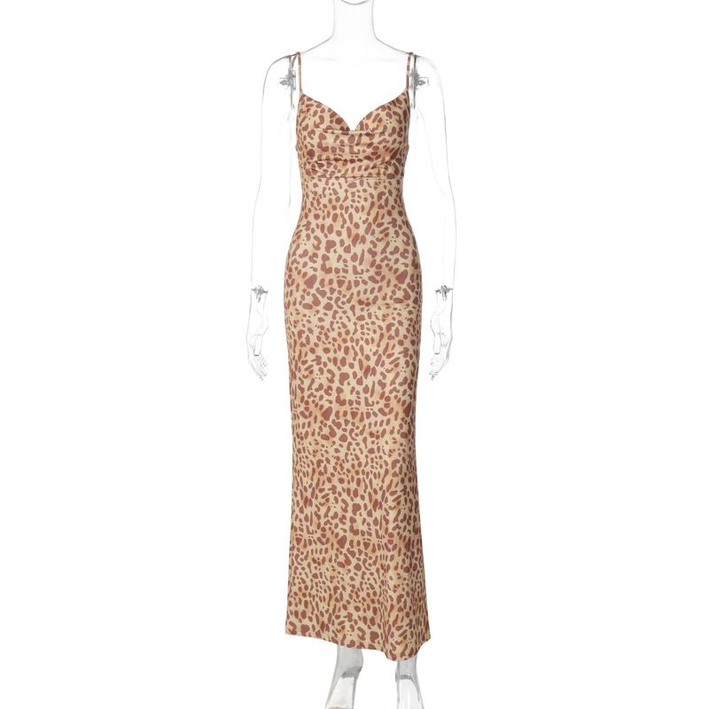 European And American Cross-Border Hot-Selling Sexy Leopard Print V-Neck Backless Street Style Long Versatile Camisole_ecoleips.com