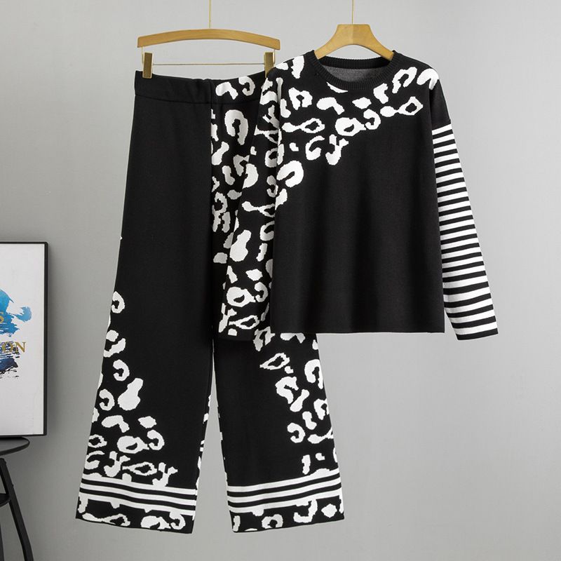 Women's Stylish Leopard Print Sweater & Pants Set - Loose Fit Casual Outfit For Spring & Fall_ecoleips.com