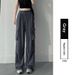 Aria Basics French Style Cargo For Women 2024 New Spring And Autumn Small Stature Wide-Leg Casual Loose Hiking Sports Pants_ecoleips.com