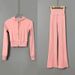 Slim-Fit Tracksuit Set with Zip Hoodie And Flare Pants One Size Fits S-L Waist-Defining Silhouette Gray Black Pink Women's Clothing_ecoleips.com