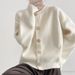 K Design Sense Single-breasted Knitted Cardigan For Women; Loose, Pure Color, Round Neck Top With A Lazy Style._ecoleips.com