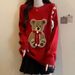 Christmas Red Knit Sweater – Cute Teddy Bear & Bow Design, Sweet & Slimming Fit_ecoleips.com