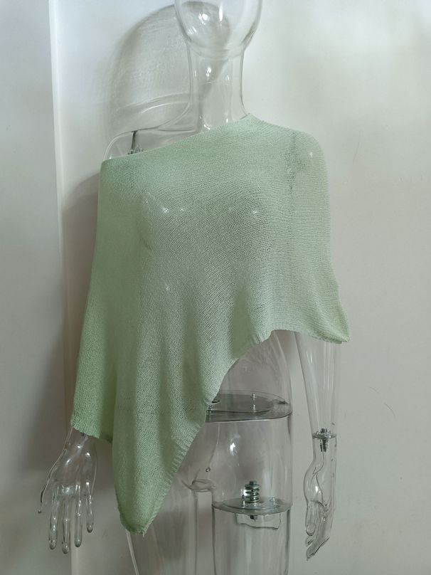 Fashion Asymmetrical Cape Shawl Women's Lightweight Knit Top - Sun Protection, Loose Fit, Breathable Polyester, Elegant & Versatile (Multiple Colors)_ecoleips.com