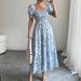 Women's Summer Elegant Sketch Print Dress Square Neck Long Puff Sleeve Loose Fit Relaxed Style_ecoleips.com